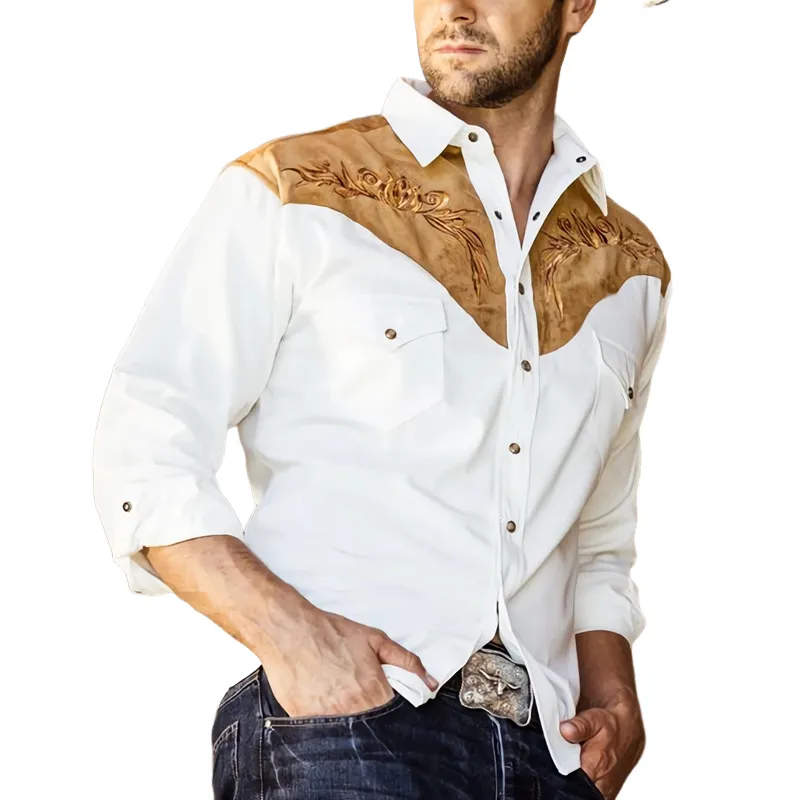 Men's Casual Cotton and Suede Panel Long Sleeve Shirt 89316244U sold by Manly