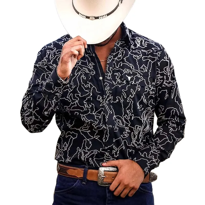 Men's Casual Printed Snap Button Long Sleeve Shirt 05752344U sold by Manly