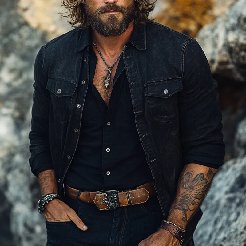 Men's Vintage Black Washed Denim Jacket 81142865U sold by Manly product image thumbnail 2