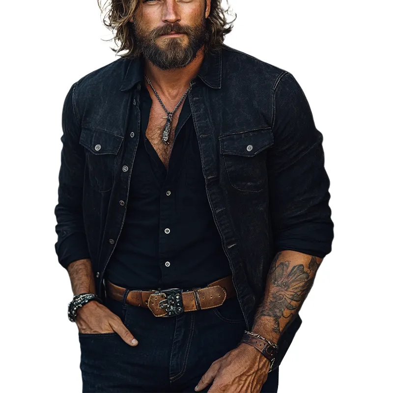 Men's Vintage Black Washed Denim Jacket 81142865U sold by Manly