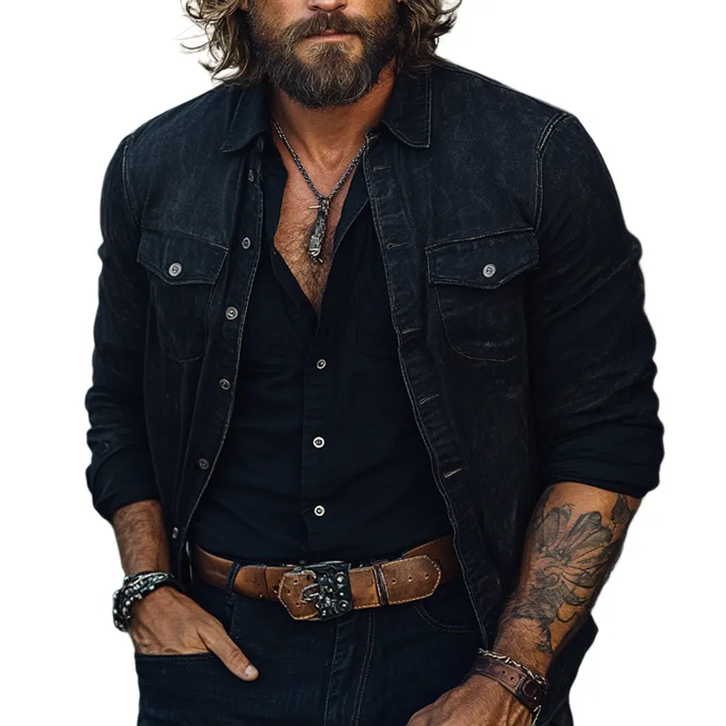 Men's Vintage Black Washed Denim Jacket 81142865U sold by Manly product image thumbnail 3