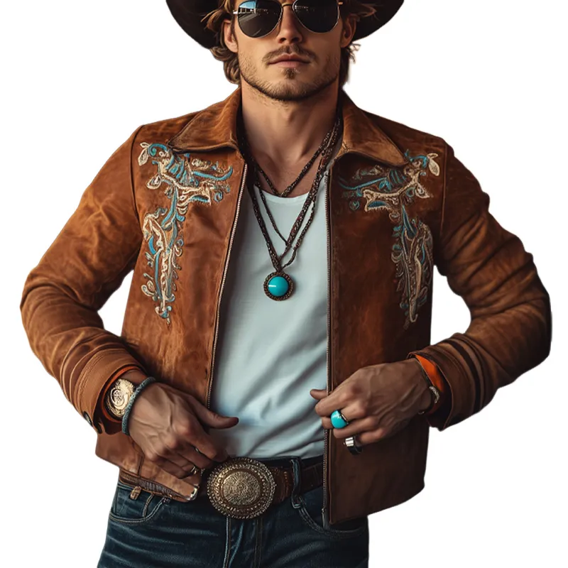 Men's Vintage Western Suede Embroidered Jacket 74837540U sold by Manly