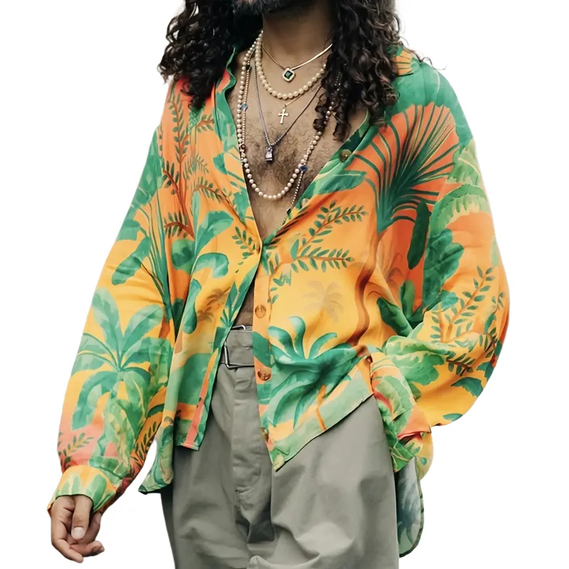 Men's Casual Printed Loose Long Sleeve Shirt 77073994U sold by Manly