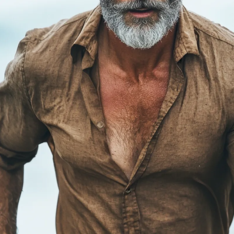 Men's Retro Casual Trend Printed Linen Lapel Long Sleeve Shirt 98021261TO sold by Manly product image thumbnail 3