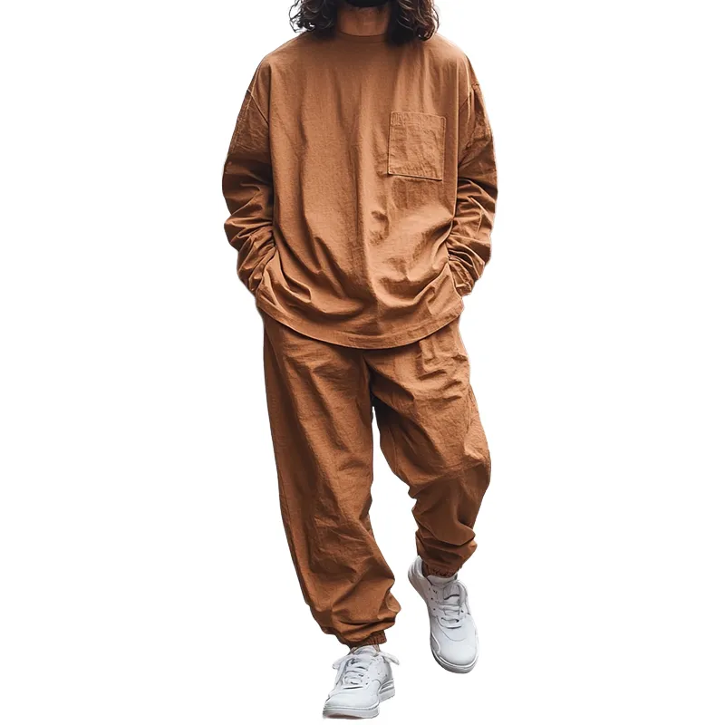 Men's Retro Casual Cotton Round Neck Long Sleeve T-Shirt Two-Piece Set 50521000TO sold by Manly