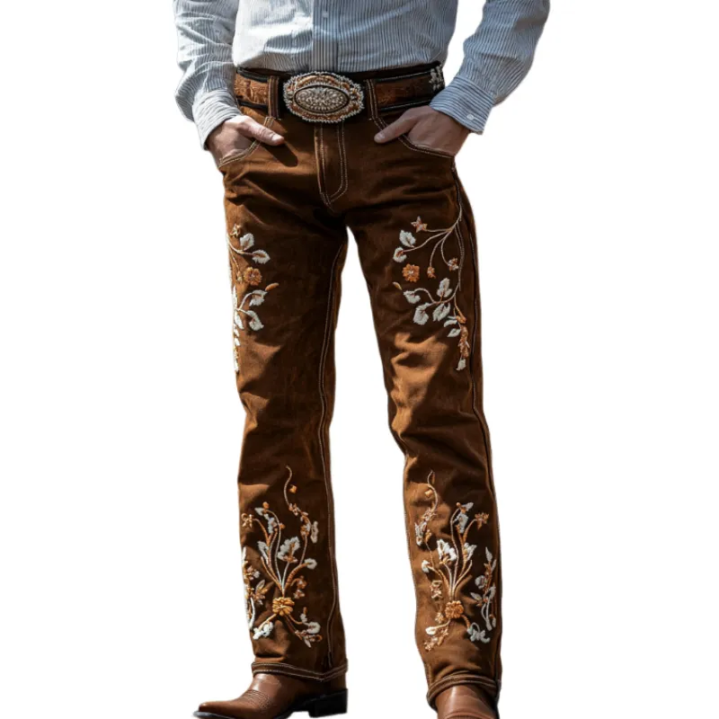 Men's Vintage Distressed Embroidered Western Cowboy Trousers 74690575TO sold by Manly