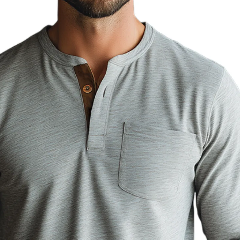 Men's Vintage Casual Polyester Henley Collar Pocket Long Sleeve T-Shirt 02119935TO sold by Manly product image thumbnail 3