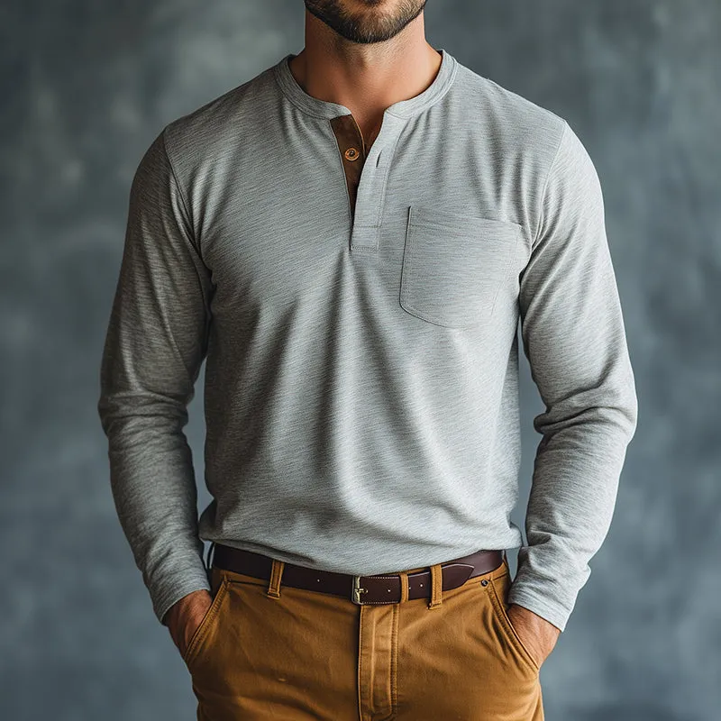 Men's Vintage Casual Polyester Henley Collar Pocket Long Sleeve T-Shirt 02119935TO sold by Manly product image thumbnail 2