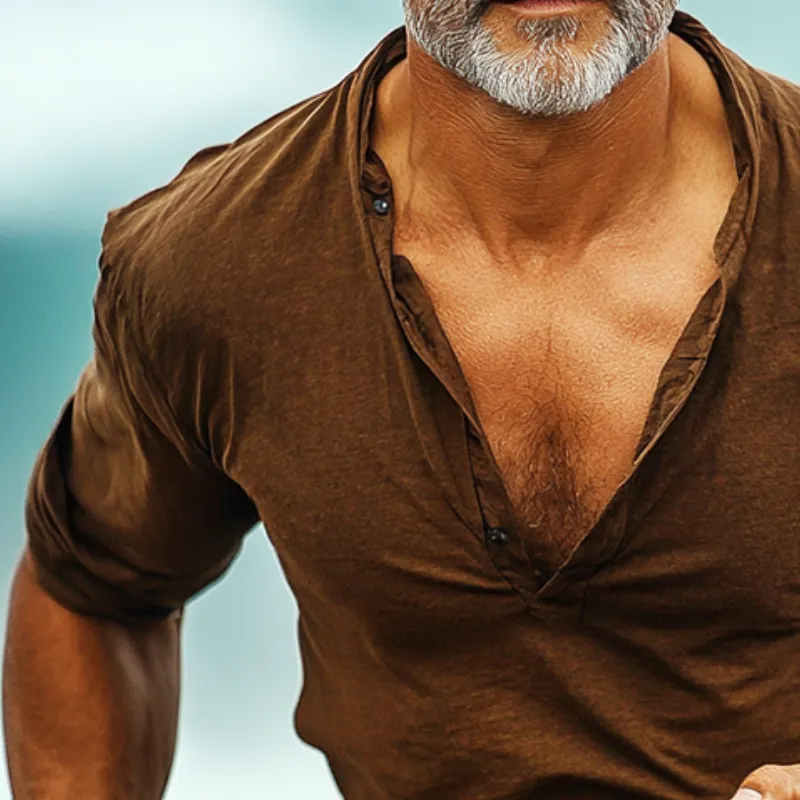 Men's Vintage Casual Printed Linen Henley Collar Long Sleeve Shirt 18807328TO sold by Manly product image thumbnail 3