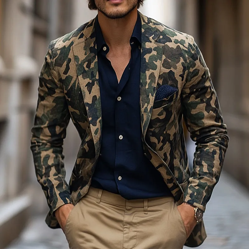 Men's Vintage Casual Camouflage Print Linen Blazer 94493813TO sold by Manly product image thumbnail 2