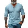 Men's Retro Casual Simple Street Henley Collar Long Sleeve T-Shirt 13073025TO sold by Manly
