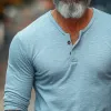 Men's Retro Casual Simple Street Henley Collar Long Sleeve T-Shirt 13073025TO sold by Manly