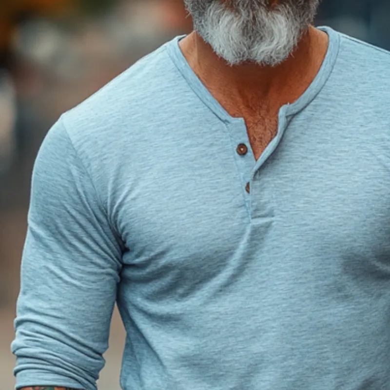 Men's Retro Casual Simple Street Henley Collar Long Sleeve T-Shirt 13073025TO sold by Manly product image thumbnail 3