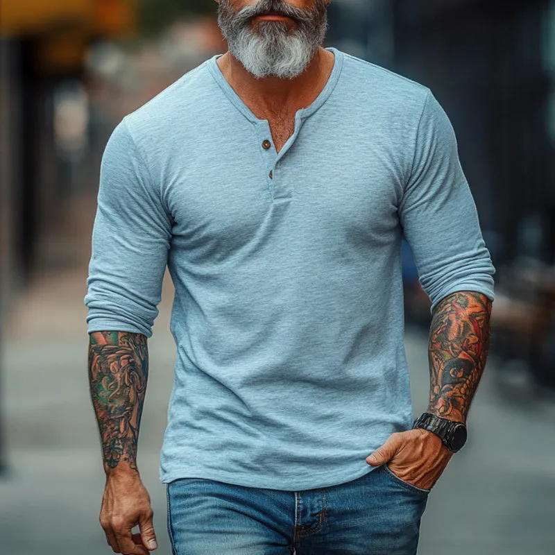 Men's Retro Casual Simple Street Henley Collar Long Sleeve T-Shirt 13073025TO sold by Manly product image thumbnail 2