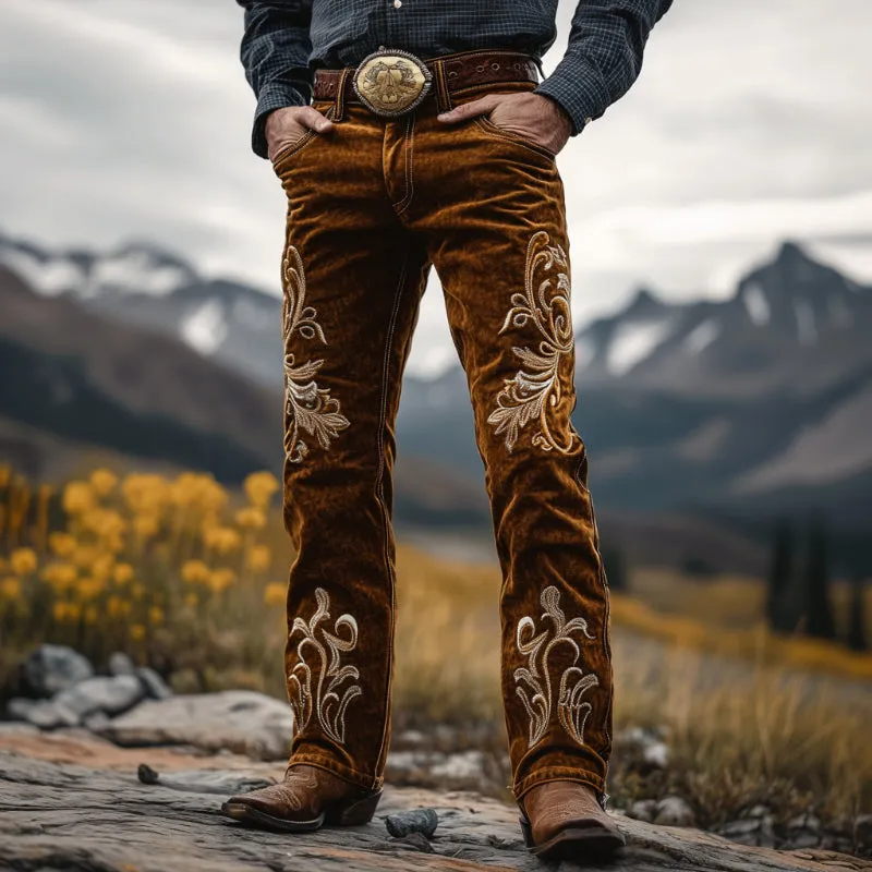 Men's Vintage Distressed Embroidered Western Cowboy Trousers 93275471TO sold by Manly product image thumbnail 2