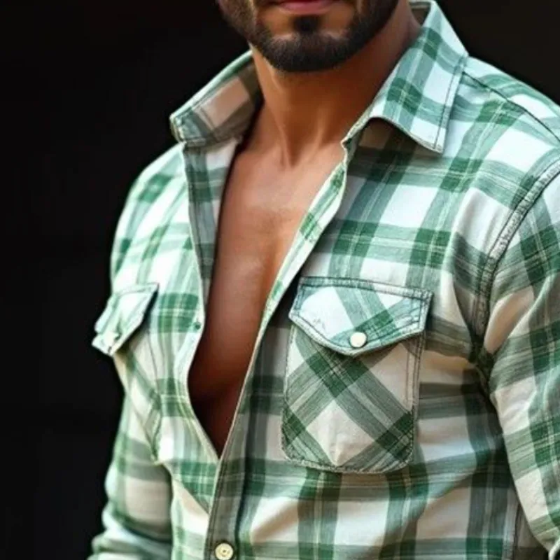 Men's Retro Casual Plaid Western Lapel Long Sleeve Shirt 63819444TO sold by Manly product image thumbnail 3