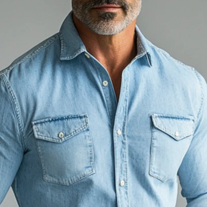 Men's Retro Casual Denim Lapel Long Sleeve Shirt 97306156TO sold by Manly product image thumbnail 3