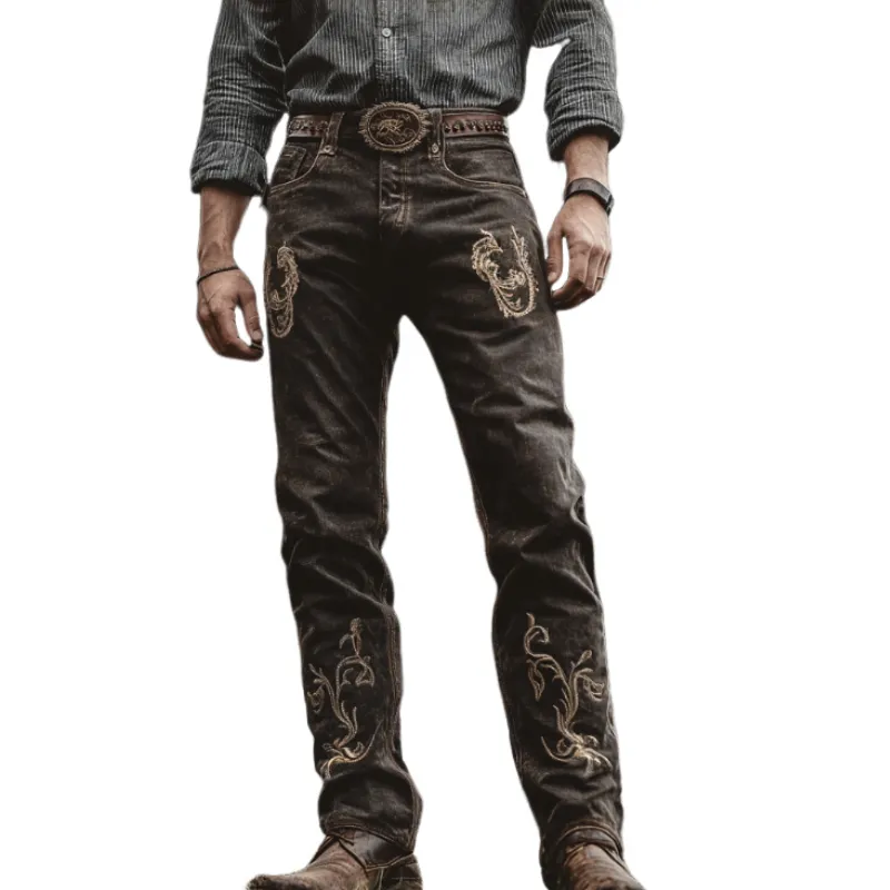 Men's Vintage Distressed Embroidered Western Cowboy Trousers 48850900TO sold by Manly