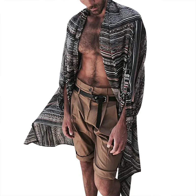 Men's Retro Casual Ethnic Style Printed Mid-Length Shirt 06813625TO sold by Manly