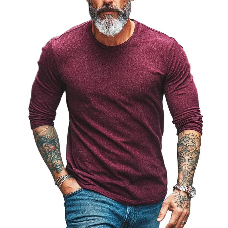Men's Retro Casual Simple Street Round Neck Long Sleeve T-shirt 80119594TO sold by Manly