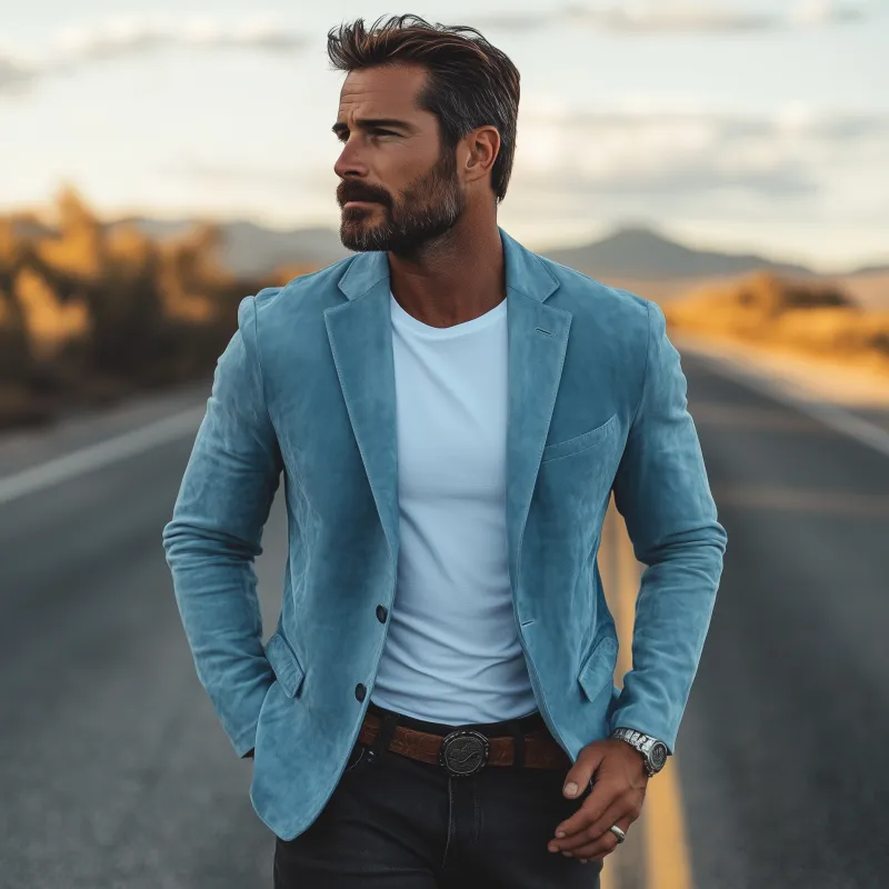 Men's Classic Casual American Retro Slim Fit Suede Blazer 40398833K sold by Manly product image thumbnail 2