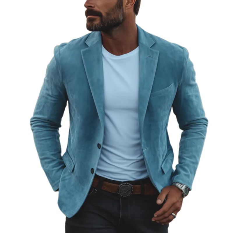 Men's Classic Casual American Retro Slim Fit Suede Blazer 40398833K sold by Manly