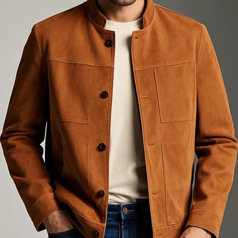 Men's Casual Vintage Suede Stand Collar Zipper Jacket 51583895F sold by Manly product image thumbnail 3