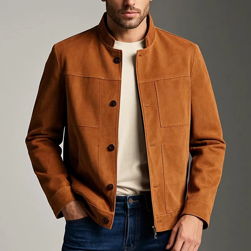 Men's Casual Vintage Suede Stand Collar Zipper Jacket 51583895F sold by Manly product image thumbnail 2