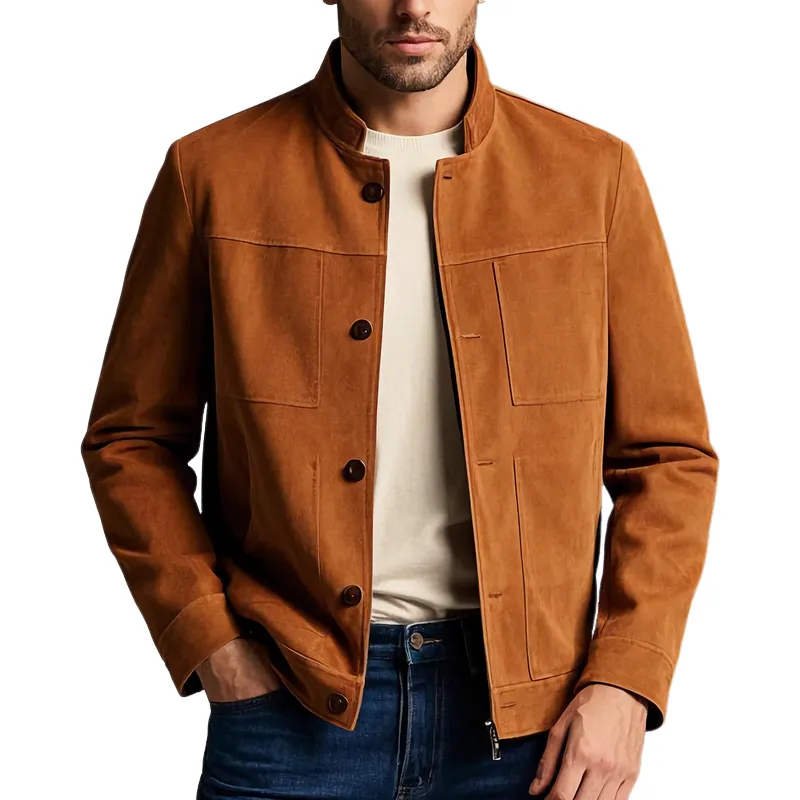 Men's Casual Vintage Suede Stand Collar Zipper Jacket 51583895F sold by Manly