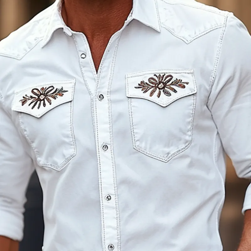 Men's Vintage Classic Lapel Cotton Blend Embroidered Long Sleeve Shirt 22479271F sold by Manly product image thumbnail 3