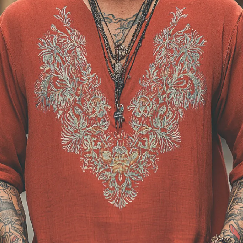 Men's Vintage Casual V-Neck Cotton Blend Embroidered Long Sleeve T-Shirt 53061492F sold by Manly product image thumbnail 3