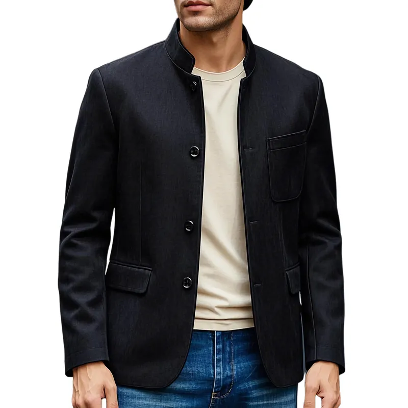 Men's Casual Suede Stand Collar Single Breasted Blazer 00414038F sold by Manly