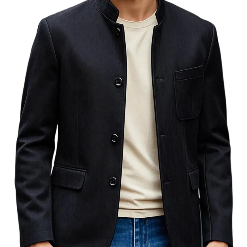 Men's Casual Suede Stand Collar Single Breasted Blazer 00414038F sold by Manly product image thumbnail 2