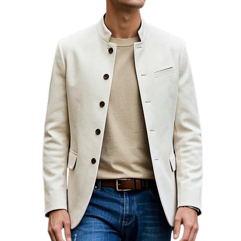 Men's Casual Suede Stand Collar Single Breasted Blazer 67923547F sold by Manly product image thumbnail 3