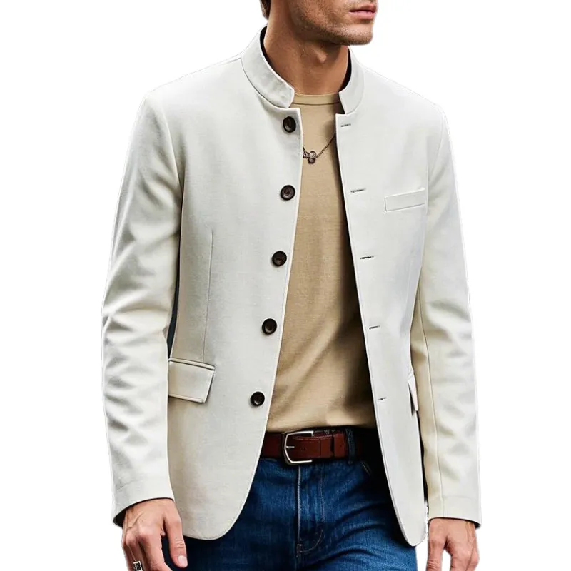 Men's Casual Suede Stand Collar Single Breasted Blazer 67923547F sold by Manly product image thumbnail 2