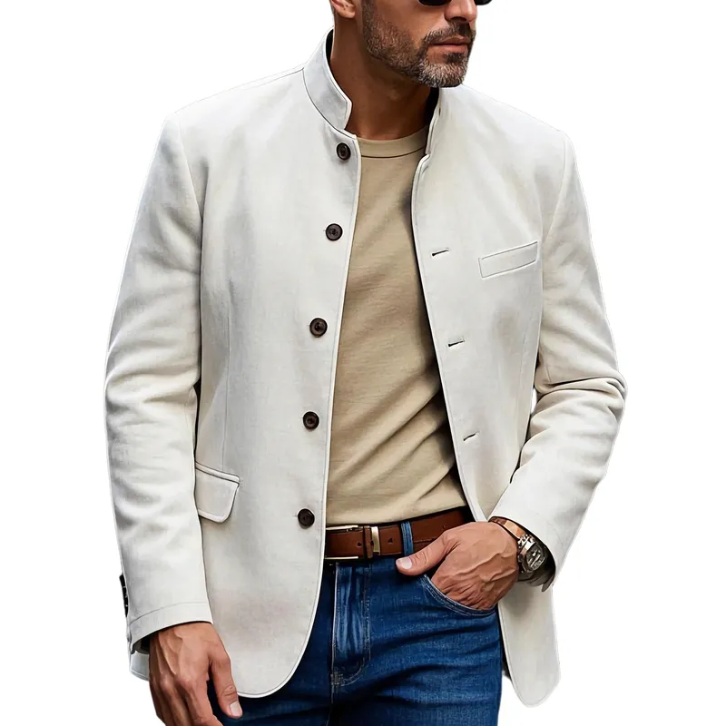 Men's Casual Suede Stand Collar Single Breasted Blazer 67923547F sold by Manly