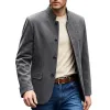 Men's Casual Suede Stand Collar Single Breasted Blazer 26975085F sold by Manly