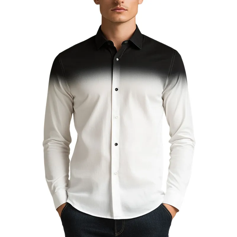 Men's Casual Gradient Print Slim Fit Long Sleeve Shirt 76970371U sold by Manly