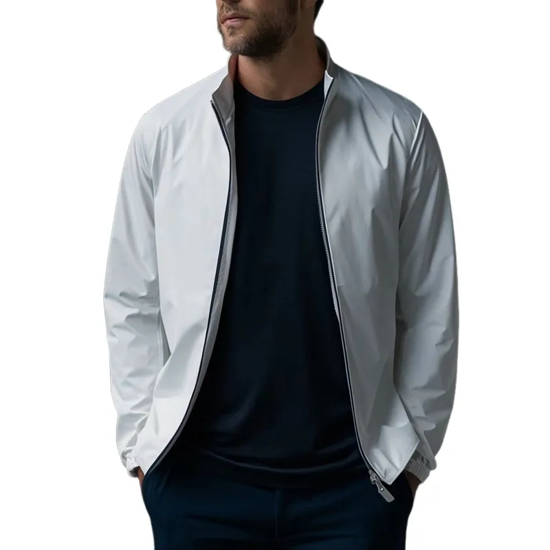 Men's Pure White Simple Stand Collar Waterproof Jacket 74884606U sold by Manly