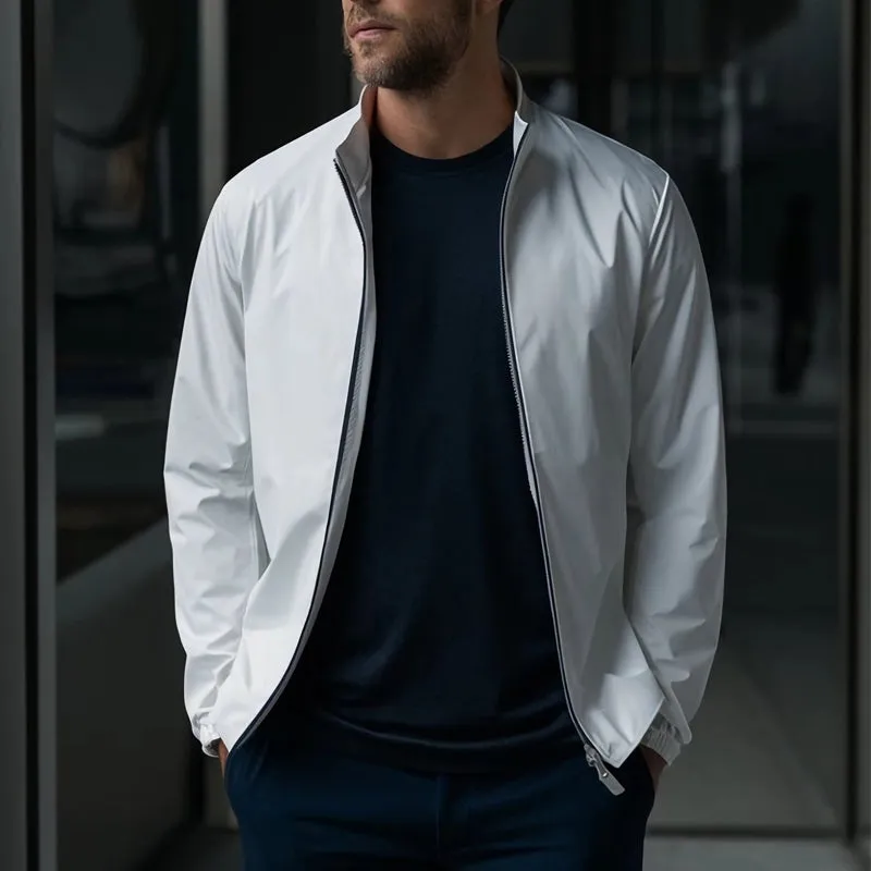 Men's Pure White Simple Stand Collar Waterproof Jacket 74884606U sold by Manly product image thumbnail 2