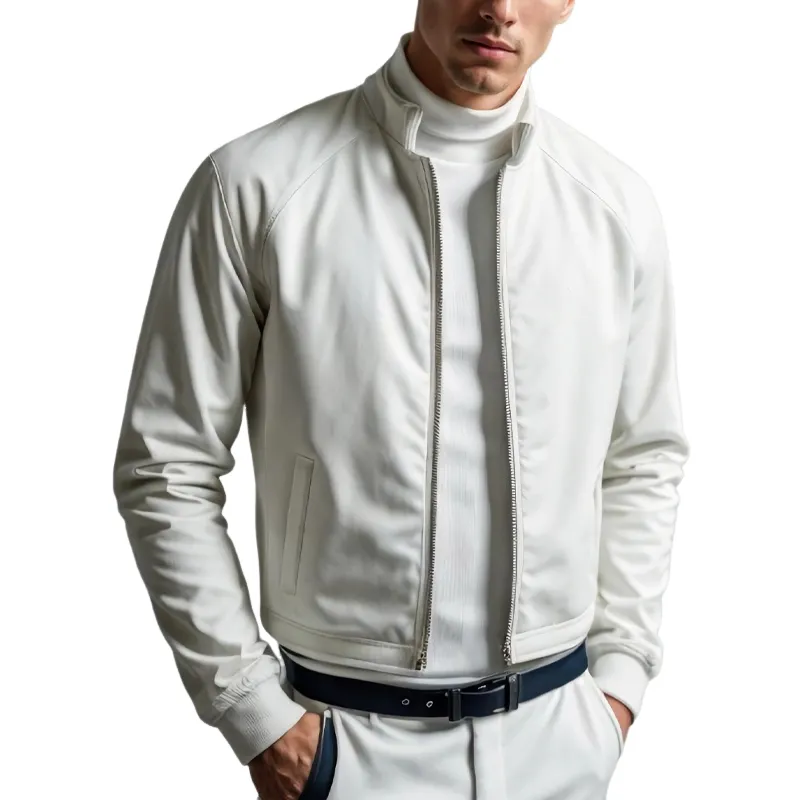 Men's Pure White Stand Collar Cotton Zip-Up Jacket 60526924U sold by Manly