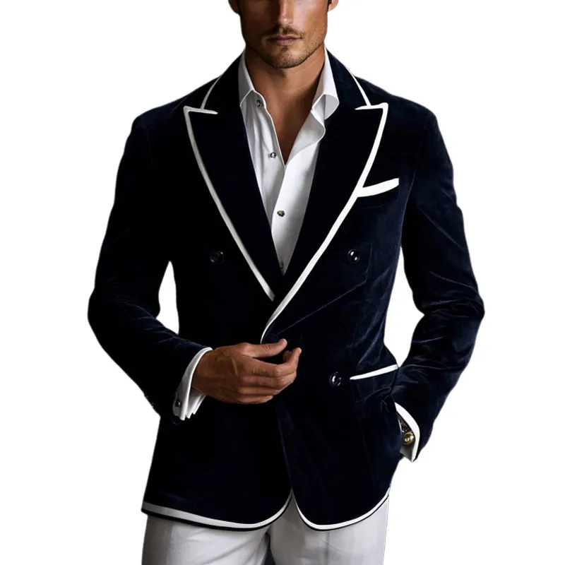 Men's Vintage Navy Velvet Notched Lapel Blazer 35812436U sold by Manly