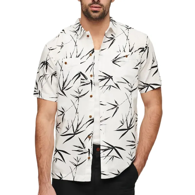 Men's Casual Bamboo Leaf Print Short Sleeve Shirt 56636619U sold by Manly