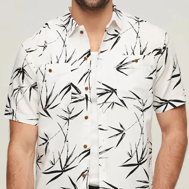 Men's Casual Bamboo Leaf Print Short Sleeve Shirt 56636619U sold by Manly product image thumbnail 3