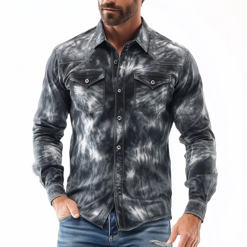 Men's Retro Print Slim Fit Long Sleeve Shirt 17785177U sold by Manly