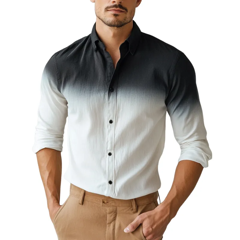 Men's Casual Gradient Printed Blended Long Sleeve Shirt 92195458U sold by Manly