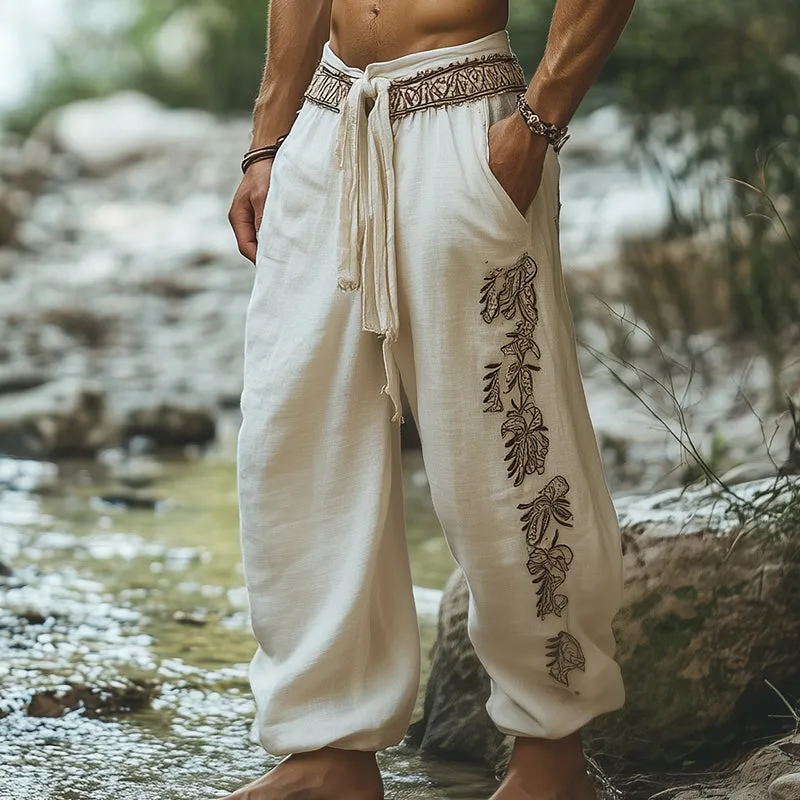 Men's Retro Casual Bohemian Embroidered Linen Trousers 99823662TO sold by Manly product image thumbnail 2