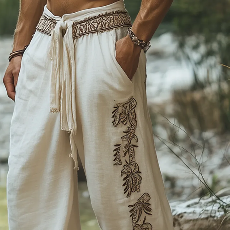 Men's Retro Casual Bohemian Embroidered Linen Trousers 99823662TO sold by Manly product image thumbnail 3