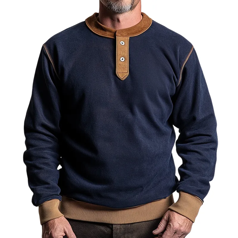 Men's Retro Casual Colorblock Henley Collar Sweatshirt 23040781TO sold by Manly