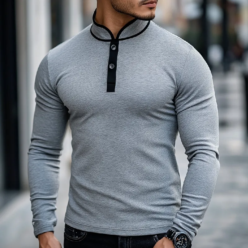 Men's Casual Comfort Henley Collar Cotton Blend Long Sleeve T-Shirt 53228151F sold by Manly product image thumbnail 2